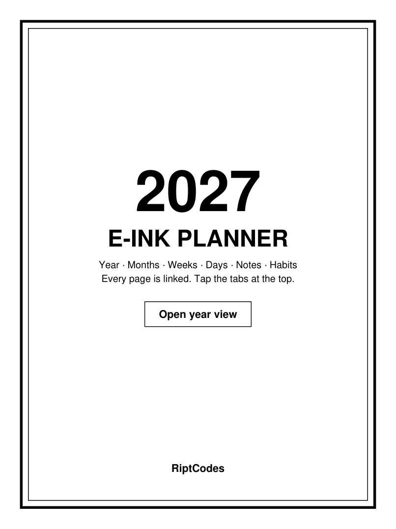 2027 Planner PDF for reMarkable, Kindle Scribe, Supernote & Boox – Hyperlinked E-Ink Daily, Weekly, Monthly